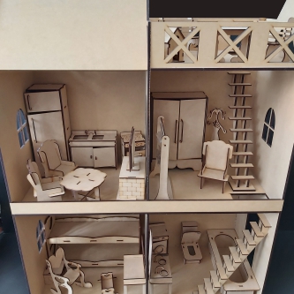 Casita para muñecas con escalera 5.5mm + 24 muebles 3mm(OFERTA CONTADO)